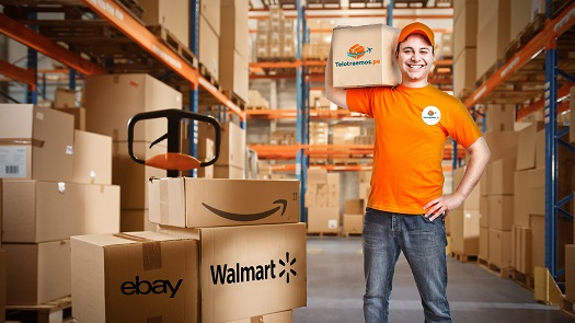 Almacén con cajas de compras en USA en tiendas Amazon, ebay, Walmart para envío a Perú